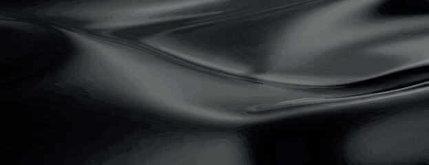 Sleek black background with a smooth, flowing texture. The background is elegant and glossy, creating a sophisticated black backdrop. Smooth elegant silk fabric texture background vector