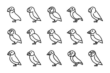 Puffin Array: A collection of adorable puffin illustrations showcasing a variety of poses and expressions in a captivating array. 
