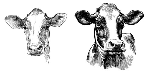 Modern illustration of a cow head in a simple black line sketch on a white background