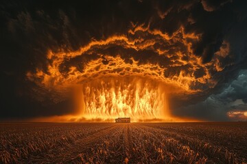 Fiery storm engulfs a lone farmhouse