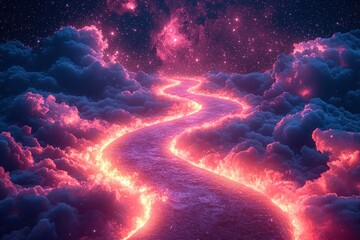 Fiery path through starry clouds