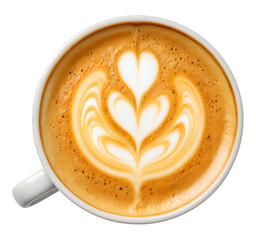 White Latte Art Heart Design on Transparent Background, Flat Design Element