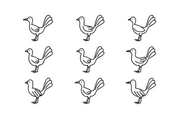 Nine Birds Illustration: A minimalistic illustration features a grid of nine avian figures, each meticulously crafted with clean lines, simple forms, and a subtle sense of motion