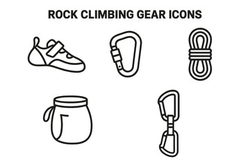 Rock Climbing Gear Icons Set – Safety Equipment and Tools Illustration