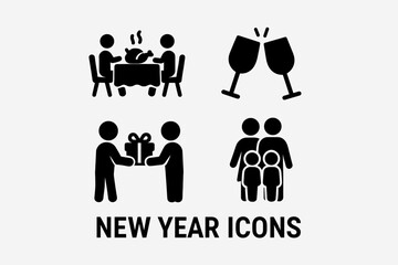  New Year Traditions Icon Set | Festive Isometric Holiday Symbols