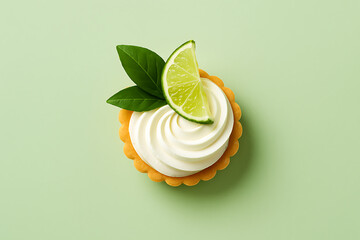 Lime Cupcake with Cream Frosting and Green Leaves