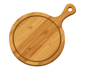 Wooden Round Cutting Board with Handle, Brown, Transparent Background, Kitchen Graphic