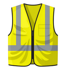 Yellow Reflective Safety Vest with Transparent Background, High-Visibility Graphic for Web Design