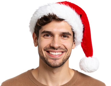 Portrait of Smiling Young Man in Santa Hat PNG