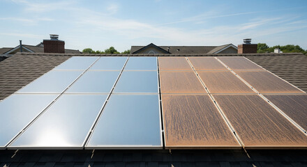 residential rooftop solar panels showing clear clean vs dirty sections for service ads