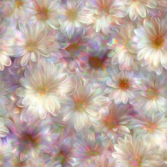 Dreamy Iridescent Floral Pattern with Daisies and Soft Pastel Colors.