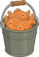 Bucket full of bright orange fish illustrations with black background