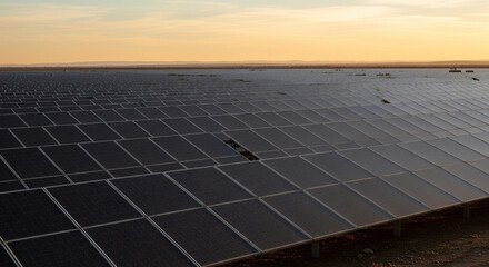 industrial solar panel array with subtle dust layer for maintenance and cleaning services