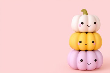 Adorable Stack of Pastel Pumpkins on Pink Background - Cute Autumn Decor.