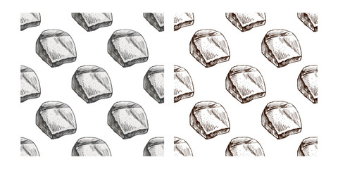 Hand drawn vintage seamless pattern of decorative stones in grey and monochrome version, isolated vector illustration