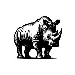 Fototapeta premium Majestic Black and White Rhinoceros Illustration with Detailed Texture.