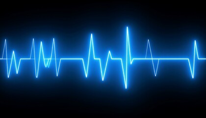 Vibrant Blue Digital Heartbeat or Sound Wave on Abstract Black Background