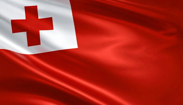 "Tongan national flag with red field and white rectangle bearing a red cross, symbolizing heritage and identity."