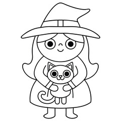 Cute witch holding black cat halloween costume vector