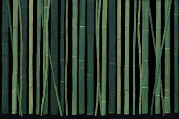 Dense green bamboo stalks, dark background