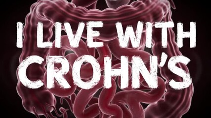 Flickering Inflamed Colon Calming with “I LIVE WITH CROHN’S” Text in Raw Crayon Texture Font — Chronic Illness Visual

