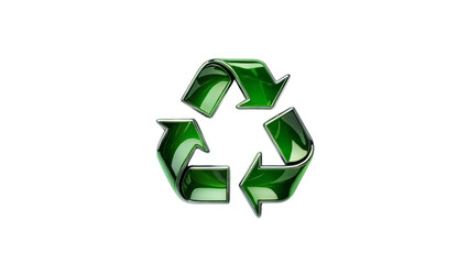 Obraz premium Vibrant green recycling symbol gleaming with chrome accents, promoting eco-friendly sustainability.