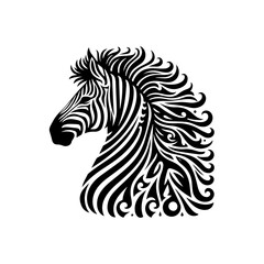 Fototapeta premium Stylized Black and White Zebra Head with Ornate Mane.