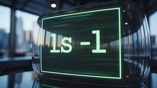 Glowing green terminal displaying "ls -l" command, representing IT operations and software development