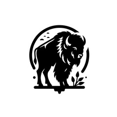 Obraz premium Stylized Black Silhouette of a Majestic Bison with Fur Texture.