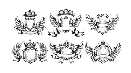 Vector vintage heraldic shield logo design elements collection with wings and crowns