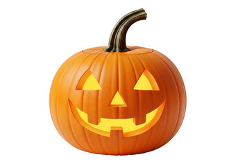 Illuminated pumpkin with carved face.