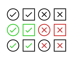 Red and green check marks, correct and incorrect.