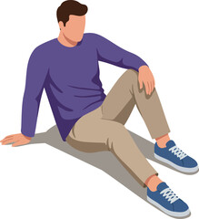 Man Sitting Relaxed Casual Clothes Blue Shoes Vector Illustration in Isometric Style 