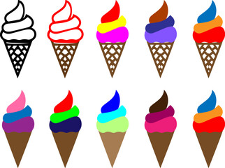 Colorful Ice Cream Cone Icons - Variety Pack, Sweet Treats
