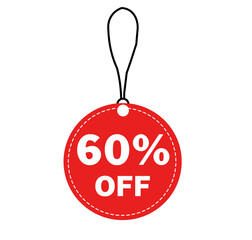 60% off red sale badge with bold discount lettering and promotional sticker for shopping and retail campaign isolated on white background