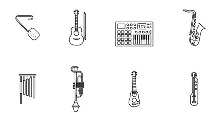 Obraz premium Musical instruments line icon set. diverse, outline style for music, instrument icons.