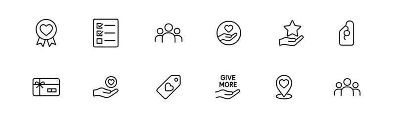Award, charity line icon set. badge, donation, community icons outline collection