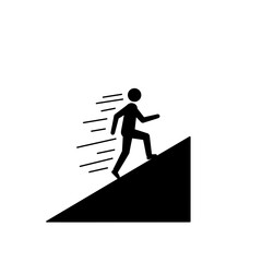 Person actively climbing inclined ramp with motion lines flat vector illustration in clean silhouette style on white background 