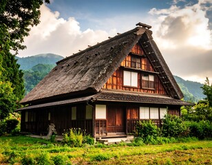 Fototapeta premium Traditional Japanese house with thatched roof