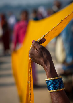 Women Drying Saris In Maha Kumbh Mela, Allahabad, India