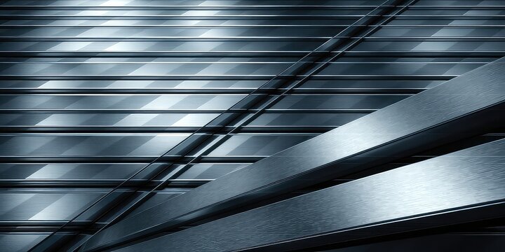 Abstract metallic arrangement of parallel and diagonal shapes with subtle light and shadows creating industrial looking textures