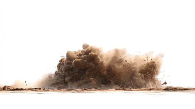 砂塵の爆発、暖色パレットの超リアルな粒子
