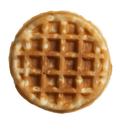 Golden-brown circular waffle with a grid pattern