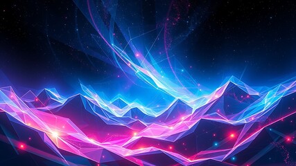 Luminous geometric mountain range with cosmic nebula abstract mountains