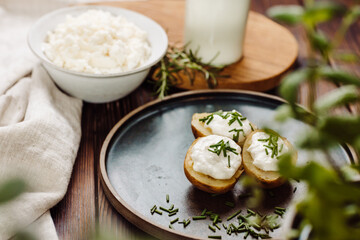 Cooked potatoes with creamy sauce