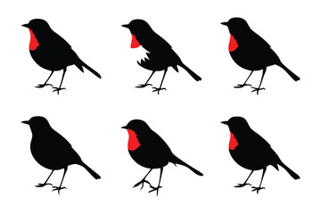 Silhouette Birds in Motion: Capturing a series of bird silhouettes, featuring a distinct red breast, showcasing a visual story in a clean and concise style.