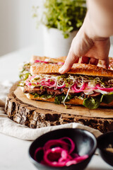 Delicious rich sandwich with steak