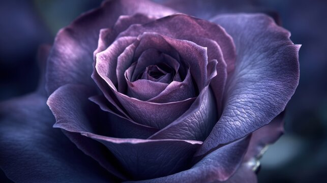 Close-up of a beautiful purple rose with dew drops