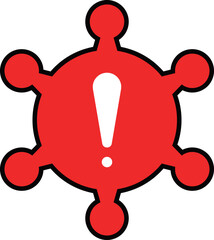 ウイルスやスパム警告、注意マークを示すベクターイラスト。サイバー攻撃や情報漏洩、フィッシング詐欺の注意喚起に適したグラフィック素材
