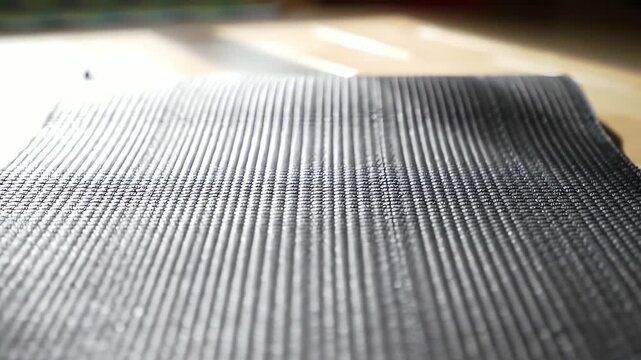 Textured black training mat with ribbed surface close-up on a bright background